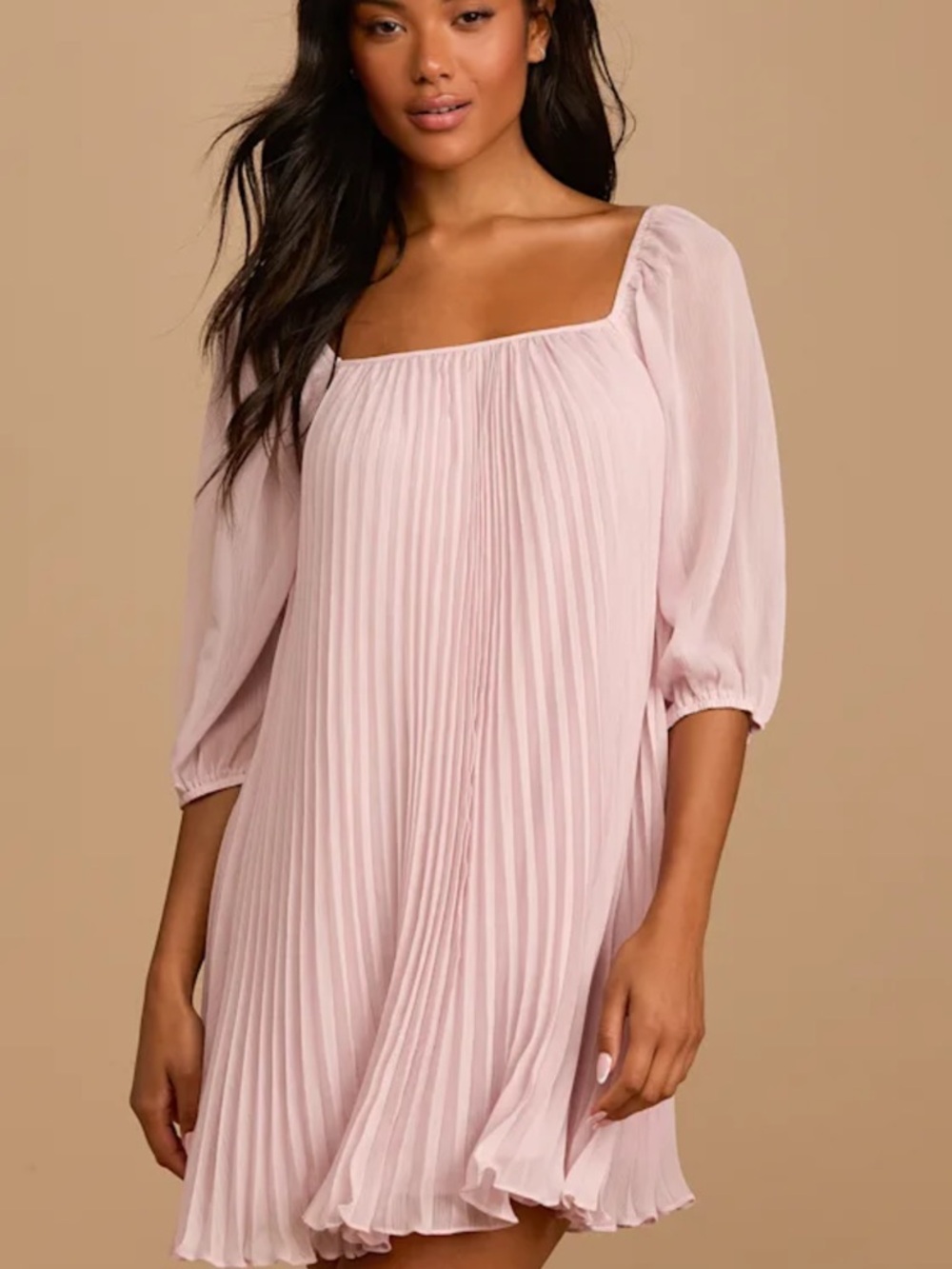 Lulus Dusty Blush Pink Pleated Puff Sleeve
Mini Dress Large